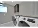 Well-organized laundry room featuring modern washer and dryer and stylish patterned wallpaper at 8525 E Vía De Los Libros --, Scottsdale, AZ 85258