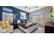 Stylish bedroom featuring a blue accent wall, plush bedding, and lots of natural light at 8934 E Calle Buena Vis, Scottsdale, AZ 85255