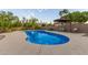 Inviting private pool area with covered seating, palm trees and ample deck space for lounging in the Arizona sun at 12015 S Tuzigoot Dr, Phoenix, AZ 85044