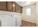 Well-equipped laundry room with wooden cabinets and a window offering convenience and storage at 12041 W Fillmore St, Avondale, AZ 85323