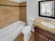 Well-maintained bathroom featuring modern fixtures, granite countertops, and a shower-tub combination at 2614 E Obregon St, Tempe, AZ 85288