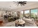 Open floor plan with a spacious living area flowing into the backyard oasis with a pool at 3408 E Daley Ln, Phoenix, AZ 85050