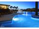Lagoon style community pool with seating areas surrounded by mature trees and landscaping at 3408 E Daley Ln, Phoenix, AZ 85050