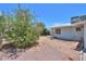 The backyard featuring desert landscaping, a few trees, and the side of the house at 5228 E Des Moines St, Mesa, AZ 85205