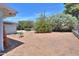 Backyard featuring desert landscaping, mature trees, and a covered patio, perfect for outdoor living at 5228 E Des Moines St, Mesa, AZ 85205
