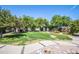 Large backyard with lush lawn, mature trees, patio, and concrete walkways, great for entertaining at 6334 E Albany St, Mesa, AZ 85205