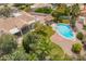Stunning aerial view of the home featuring a large pool, spa, gazebo, and lush landscaping at 10130 E San Salvador Dr, Scottsdale, AZ 85258