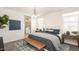 A stylishly decorated bedroom with large windows, a patterned rug, and modern furniture at 23362 W Atlanta Ave, Buckeye, AZ 85326
