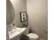 Powder bathroom features a pedestal sink, neutral walls, and stylish decor at 11403 W Ashby Dr, Peoria, AZ 85383
