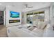 Modern living room with a fireplace, large TV, and sliding glass doors offering backyard views at 15133 W Moreland St, Goodyear, AZ 85338