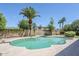 Refreshing pool with a tropical palm tree in a private backyard oasis at 6214 W Sunnyside Dr, Glendale, AZ 85304