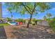 Expansive backyard featuring a pool, mature landscaping, and comfortable lounge chairs under a tree at 8730 E Montecito Ave, Scottsdale, AZ 85251