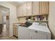 Functional laundry room features cabinets, counter space, and modern washer and dryer at 15064 N 54Th Way, Scottsdale, AZ 85254