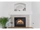 Close-up of a modern fireplace with a decorative mantel and tiled surround, complemented by a plant at 1821 E Patrick Ln, Phoenix, AZ 85024