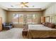 A spacious primary bedroom featuring tray ceilings, sitting area, and backyard views at 3225 E Cardinal Ct, Chandler, AZ 85286