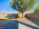 Landscaped backyard with pavers, artificial turf, decorative rock, and a mature shade tree at 42099 W Balsa Dr, Maricopa, AZ 85138