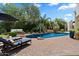 Lush backyard pool with lounge chairs and mature trees for a private and relaxing outdoor experience at 7002 E Aster Dr, Scottsdale, AZ 85254