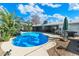 Beautiful backyard features a clear pool, surrounding patio, and lush desert landscaping at 7326 E Portland St, Scottsdale, AZ 85257