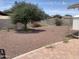 View of the spacious backyard with desert landscaping and brick-paver patio at 108 E Jasmine St, Mesa, AZ 85201