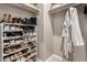 This walk-in closet features shoe shelves, overhead shelving, hanging space, and carpet flooring at 1297 W Chillingham W Rd, San Tan Valley, AZ 85143