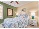 Cozy bedroom with light-colored walls, neutral carpet, ceiling fan, and a queen-sized bed with side tables at 15827 S 12Th Pl, Phoenix, AZ 85048