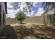 Spacious backyard featuring gravel landscaping, mature trees, and a block fence at 1742 E Chaparral Dr, Casa Grande, AZ 85122