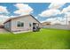 Spacious backyard with synthetic grass, covered patio, lounge chairs, and privacy walls, great for entertaining at 19585 W Washington St, Buckeye, AZ 85326