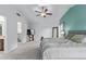 Comfortable main bedroom suite with a ceiling fan, a view, and cozy carpet at 4049 E Arbor Ave, Mesa, AZ 85206