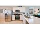 Modern kitchen with stainless steel appliances, white cabinets, and a sleek countertop with a sink at 15060 W Hackamore Dr, Surprise, AZ 85387