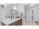 Modern bathroom featuring a quartz countertop vanity and stylish decorative elements at 5438 E Lupine Ave, Scottsdale, AZ 85254