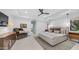 Bright main bedroom features a ceiling fan, neutral decor, and ensuite access at 5438 E Lupine Ave, Scottsdale, AZ 85254