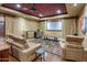 A cozy theater room with comfortable seating, decorative lighting, projector and large screen at 6611 N 64Th Pl, Paradise Valley, AZ 85253