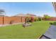 Generous backyard with a rock feature and vibrant landscaping for outdoor enjoyment at 26032 W Quail Ave, Buckeye, AZ 85396