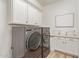 Modern laundry room with gray washer and dryer, white cabinets, and light countertops for functionality at 3400 S Whetstone Pl, Chandler, AZ 85286