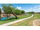 Winding pathway through a beautifully landscaped park with a lake, trees, and serene surroundings at 3400 S Whetstone Pl, Chandler, AZ 85286