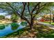 Picturesque waterfront scene with walking path, playground, and mature shade trees at 3400 S Whetstone Pl, Chandler, AZ 85286