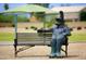Statue of a Personal bear wearing a hat sitting on a bench at Sweetwater Park at 7625 W Dreyfus Dr, Peoria, AZ 85381