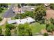 Aerial view shows the home, lush landscaping, large yard, refreshing pool, and covered parking at 1298 E Buffalo St, Chandler, AZ 85225
