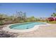 Private kidney-shaped pool surrounded by stone patio and desert landscaping at 4293 S Columbine Way, Gold Canyon, AZ 85118
