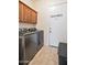Laundry room with stainless steel washer and dryer and storage cabinets at 44421 N 12Th St, New River, AZ 85087