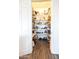 Walk-in pantry with organized shelving, and laminate flooring, with an open view to adjacent room at 44421 N 12Th St, New River, AZ 85087