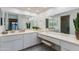 Bathroom featuring dual sinks, large mirrors, vanity, and sleek finishes at 446 S 77Th St, Mesa, AZ 85208