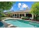 Backyard oasis with a sparkling pool, lush landscaping, and covered patio at 6438 E Claire Dr, Scottsdale, AZ 85254