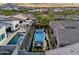 Captivating aerial view showcasing a modern pool, patio, and landscape design at 1337 E Paseo Way, Phoenix, AZ 85042