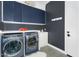 Modern laundry room with blue cabinetry, grey walls, and a side-by-side washer and dryer setup for efficient convenience at 1337 E Paseo Way, Phoenix, AZ 85042