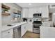 Updated kitchen with white cabinets, quartz countertops and stainless steel appliances at 156 E Jasmine St, Mesa, AZ 85201