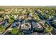 Drone's-eye view of homes with pools, covered patios, and solar panels, highlighting the community's attractive amenities at 2556 E Quiet Hollow Ln, Phoenix, AZ 85024