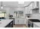 Open kitchen with white cabinetry, stainless appliances, and a view to outdoor seating through sliding glass doors at 8732 E Arlington Rd, Scottsdale, AZ 85250