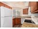 Efficient kitchen featuring granite countertops, wood cabinets, and white appliances at 930 N Mesa Dr # 1023, Mesa, AZ 85201