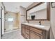 Modern bathroom featuring double vanity, and glass shower at 16805 S 29Th Pl, Phoenix, AZ 85048